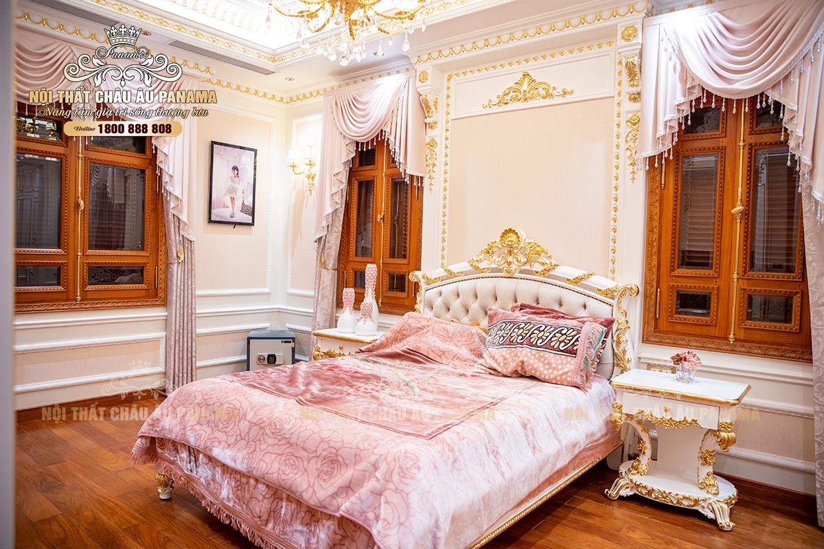 Kết hợp bộ giường ngủ tân cổ điển Rose với không gian nội thất biêt thự tại Vĩnh Phúc.